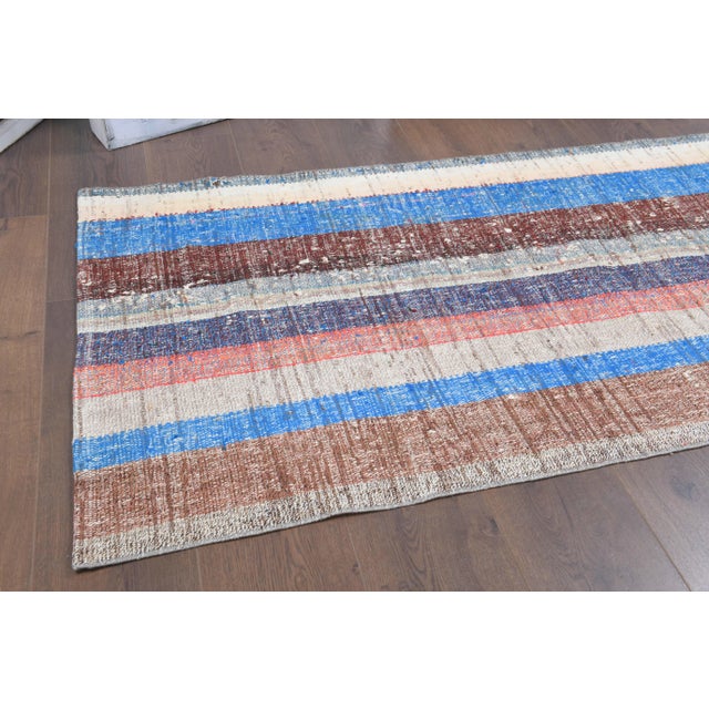Vintage Turkish Hand-Knotted Wool Cotton Beige Kilim Runner Rug For Sale - Image 4 of 10