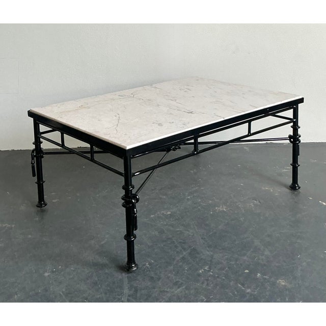 Chippendale Vintage Regency Black Wrought Iron Coffee Table For Sale - Image 3 of 8