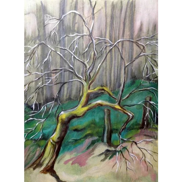Contemporary Expressionist Style Landscape Oil Painting, "Winter Apple Tree" For Sale