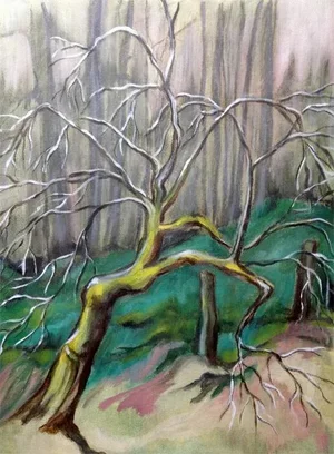 Contemporary Expressionist Style Landscape Oil Painting, "Winter Apple Tree"