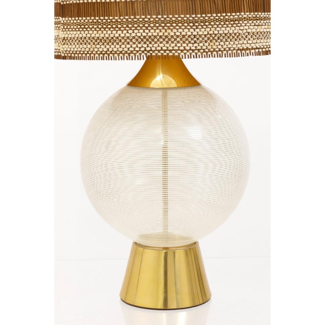 Mid-Century Modern Mid 20th Century Threaded Glass Sphere Table Lamp With Handwoven Maria Kipp Shade For Sale - Image 3 of 7
