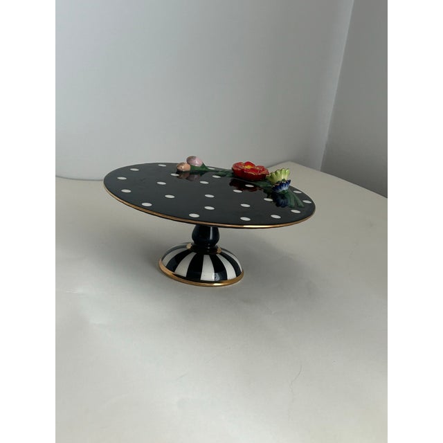 Contemporary Mackenzie-Childs Small Ceramic Pedestal With Floral Decoration For Sale - Image 3 of 5