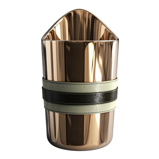 "Alphacute" Ice Bucket With Bronze and Tailor Made Leather Work For Sale In Los Angeles - Image 6 of 6