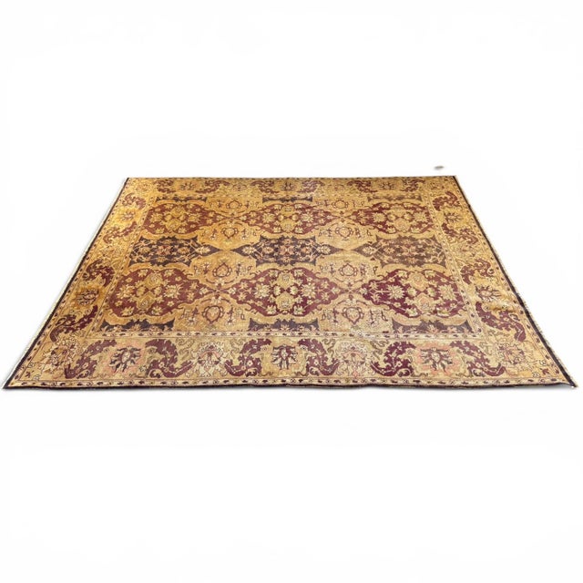 1960s Vintage Sivas Rug 9x12 – Turkish Rug With Floral Lattice Design in Beige, Brown & Maroon For Sale - Image 5 of 5