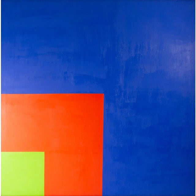 A mid-20th century acrylic on canvas painting. Unsigned, this painting consists of three overlapping squares of green,...