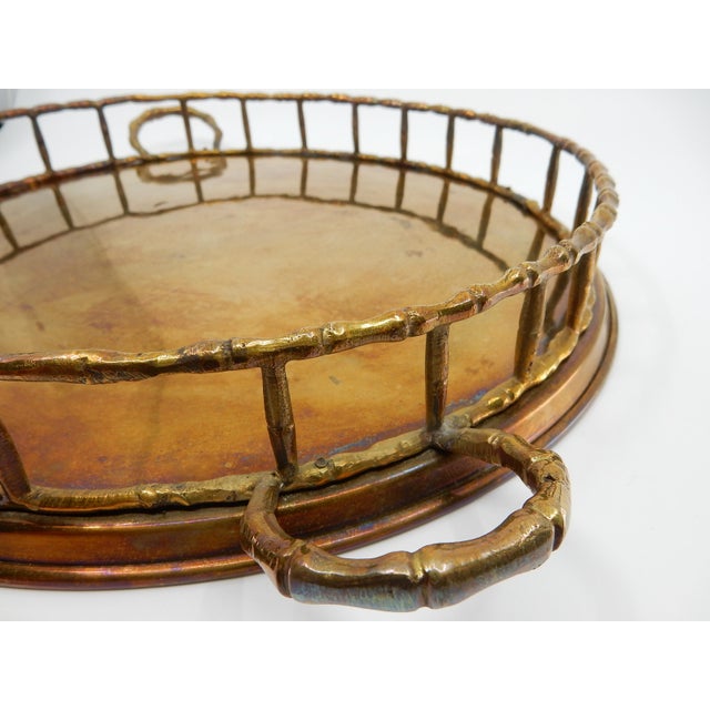 Hollywood Regency Faux Bamboo Brass Bar Serving Tray For Sale In Las Vegas - Image 6 of 7