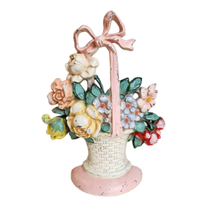 Antique Hubley Cast Iron Floral & Bow Basket Doorstop #121
