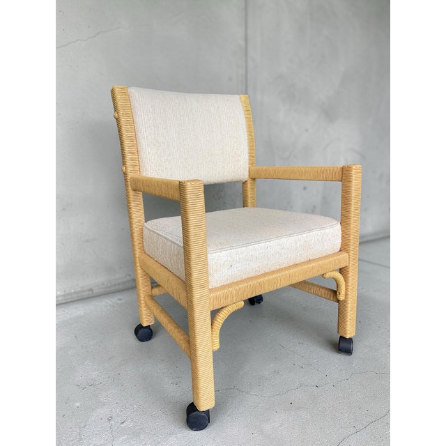 Vintage Henry Link Wrapped Rattan Dining Armchairs on Casters – Palm Beach Style | Set of 4 For Sale - Image 10 of 12