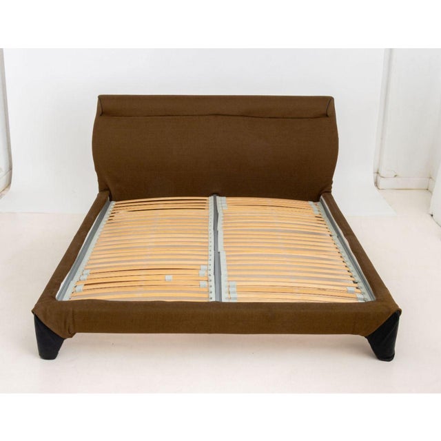 Flou California King Size Bed Frame, with brown and black slip covers. Overall: 41" H &nbsp;x 72.5" W x 89" D. Provenance:...