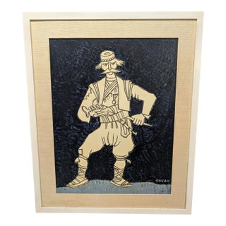 Jovan Obican, "Man With a Pistol" c.1965 Folk Art Painting For Sale
