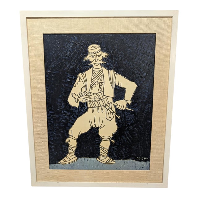 Jovan Obican, "Man With a Pistol" c.1965 Folk Art Painting For Sale