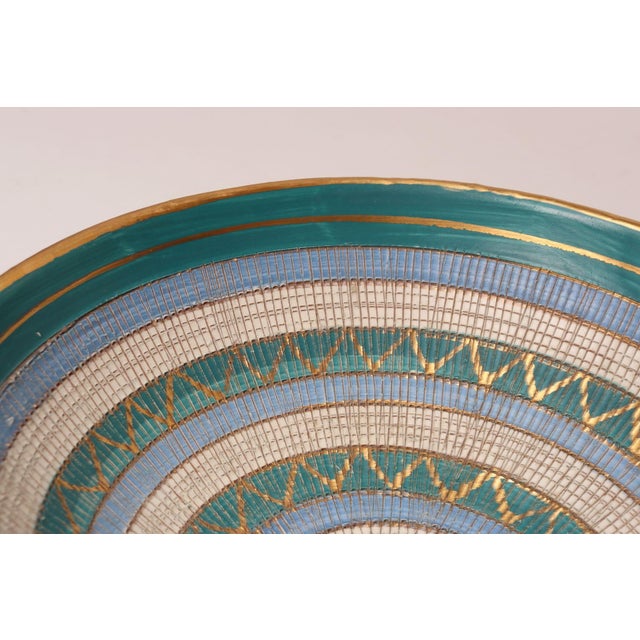 Large Teal and Gilt Ceramic "Seta" Pedestal Bowl by Aldo Londi for Bitossi Italy For Sale - Image 11 of 16