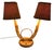 French vintage table lamp featuring two lights. Original burlap style fabric shades. Circular design in the center where...