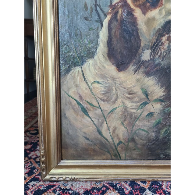 Blue Antique 19th Century Oil Painting Moody Dog Portrait English Setter Hunting Scene For Sale - Image 8 of 17
