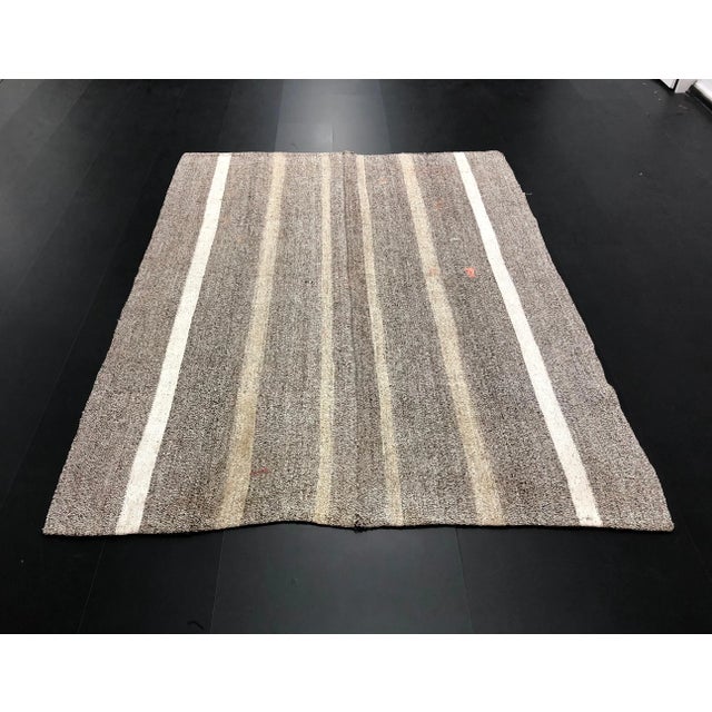 Modern Vintage Turkish Oushak Handmade Striped Area Kilim Rug - 5'6" x 7'2" For Sale - Image 3 of 11