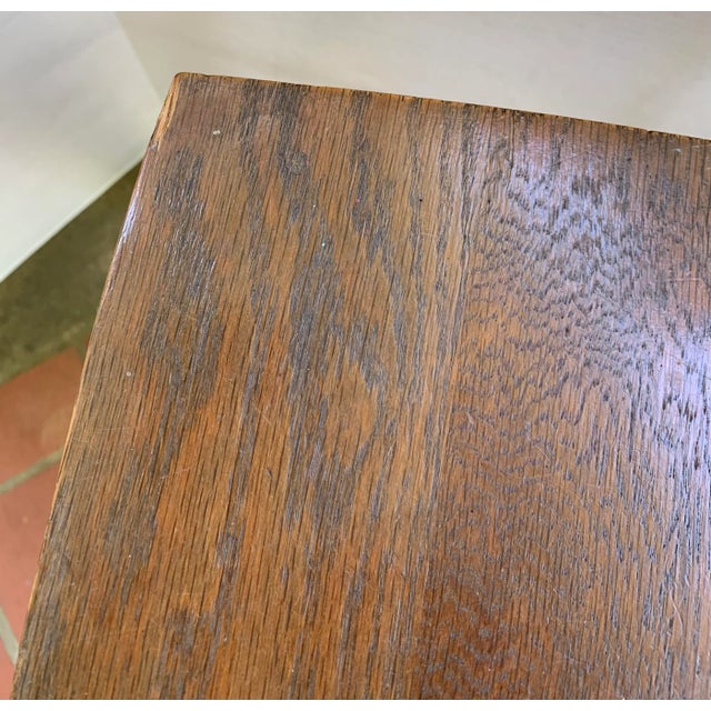 Wood Vintage Industrial Oak Wood and Red Steel Stool For Sale - Image 7 of 12