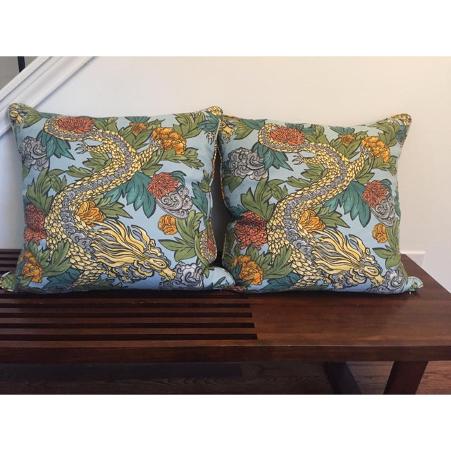 Textile Robert Allen Ming Dragon Down Pillows - a Pair For Sale - Image 7 of 7