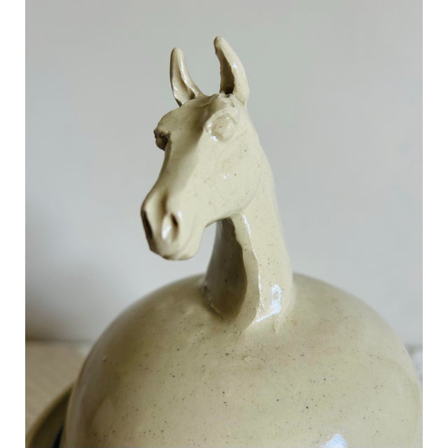 Ceramic Vintage 1990 Unique Studio Pottery Stoneware Horses Head Covered Serving Dish For Sale - Image 7 of 11