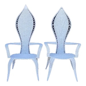 Danny Ho Fong Vintage Wicker Leaf Back Chairs, Set of Two