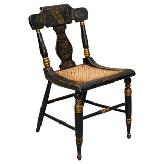 Georgian Baltimore Ebonised & Painted Gilt Bergere Side Chair, 1820s For Sale