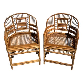 Mid 20th Century Pair of Brighton Pavilion Burnt Bamboo Pagoda Chairs For Sale