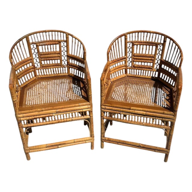 Mid 20th Century Pair of Brighton Pavilion Burnt Bamboo Pagoda Chairs For Sale