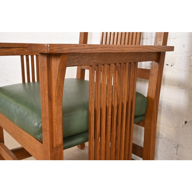 Wood Stickley Mission Oak Arts & Crafts Spindle High Back Arm Chairs, Pair For Sale - Image 7 of 12