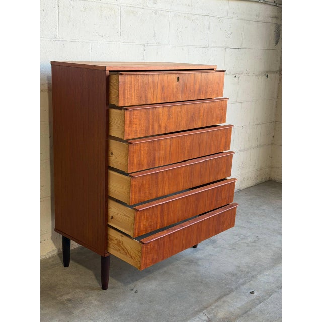 Mid-Century Modern Teak 6-Drawer Tallboy Dresser Danish Mid-Century Modern 1960s For Sale - Image 3 of 12