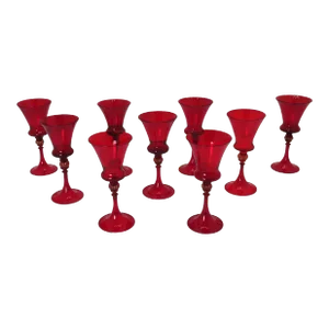 Fine Set of 9 Antique Hand Made Italian - Murano Glass 8 Inch Goblets - Wine Glasses