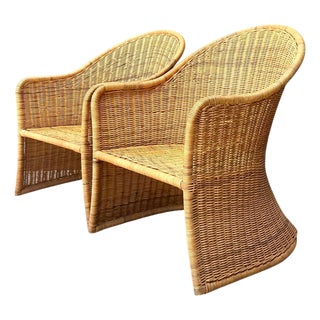 Vintage Rattan Scoop Chairs - A Pair For Sale