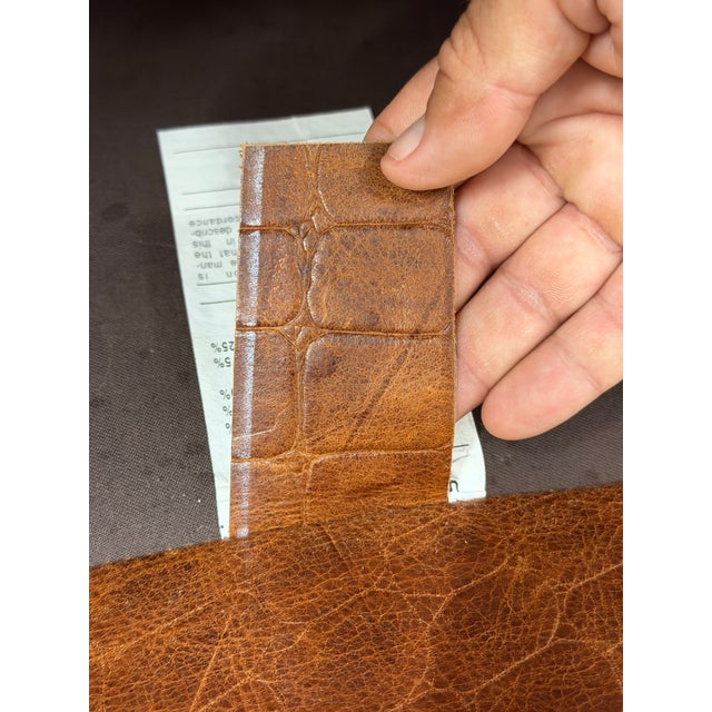 Embossed Cognac Leather Wing Back Chair by Davis and Shaw For Sale - Image 17 of 17