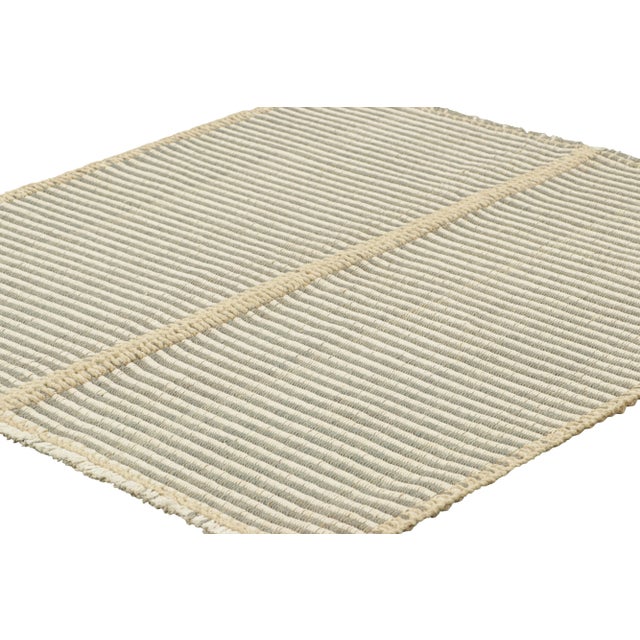 Rug & Kilim Rug & Kilim’s Contemporary Kilim in Gray and Ivory White Textural Stripes For Sale - Image 4 of 8