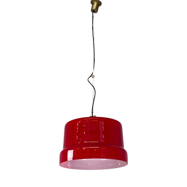 Mid-Century Modern Italian Red and White Chandelier with Bead Decoration, 1960s For Sale
