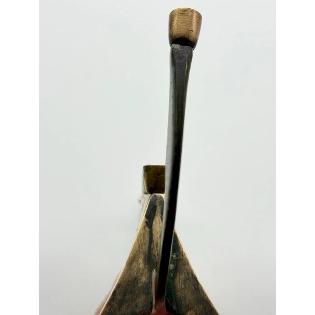 1960s Mid-Century Brass Boat Menorah With Damascene Etching | Vintage Judaica Art Sculpture For Sale - Image 11 of 12