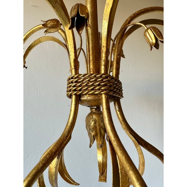 Florentine Style Gilt Metal Chandelier with Amber-Tinted Glass Shades, 1960s For Sale - Image 12 of 13