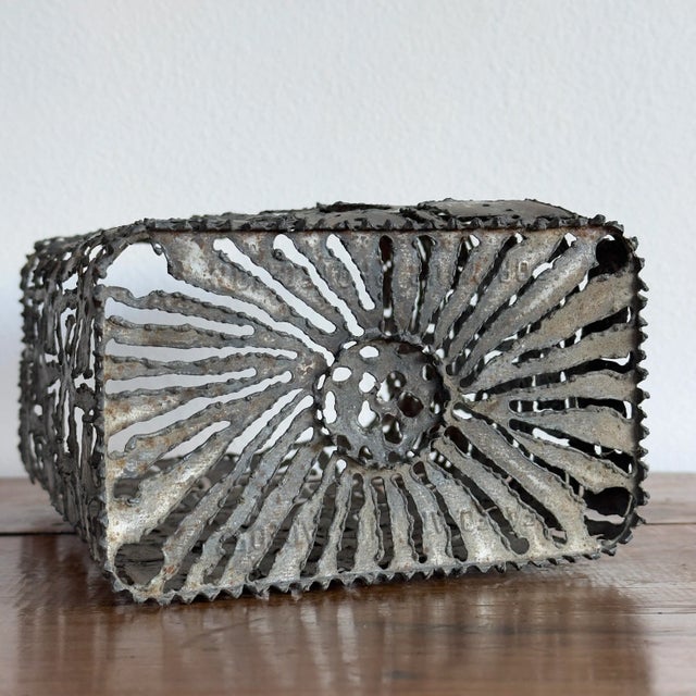 Gray Late 20th Century Brutalist Torch Cut Metal Luminary For Sale - Image 8 of 12