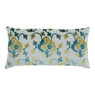 Schumacher Jennie Velvet 24" Lumbar Pillow in Peacock & Celadon For Sale
