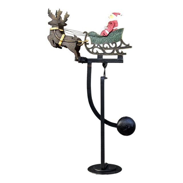 Vintage Folk Art Santa Sleigh Balancing Toy, 1950s For Sale