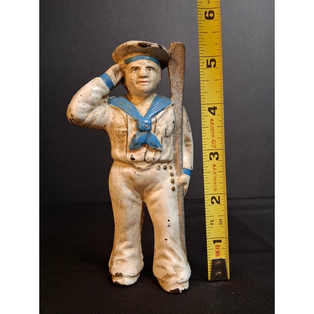 Antique Hubley Cast Iron Saluting Sailor Oarsman Still Penny Bank C. 1910-1915 For Sale - Image 9 of 11
