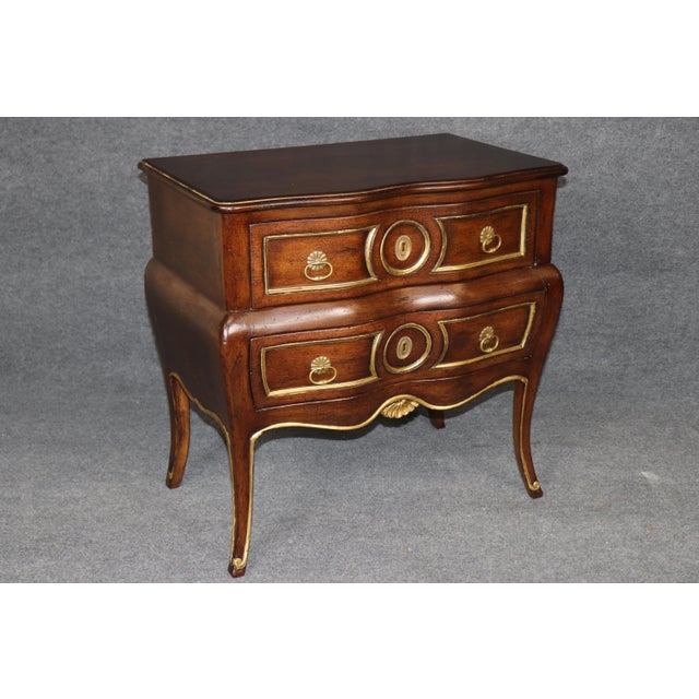 French Provincial Pair Regency Style Gilt Accent 2 Drawer Nightstands by Auffray For Sale - Image 3 of 10