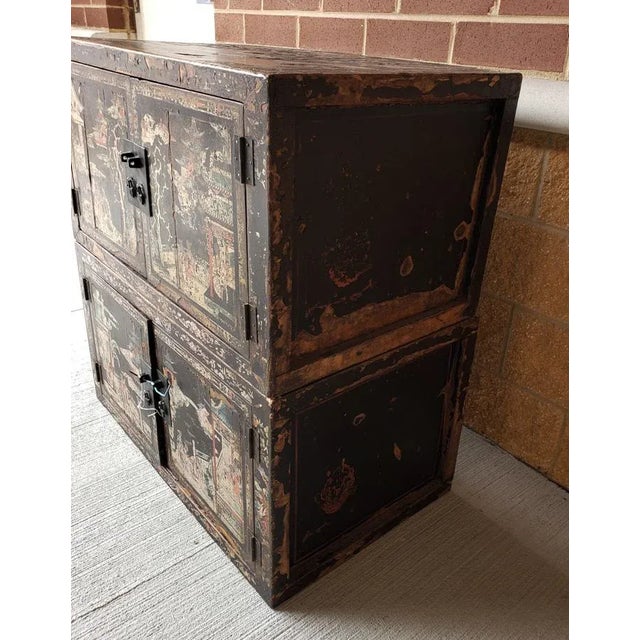 Chinese Early 19th Century Chinese Black Wooden Cabinets - Set of 2 For Sale - Image 3 of 11