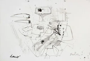 Santos Rene Irizarry Monochromatic Abstract in Ink, 1960s 1960s