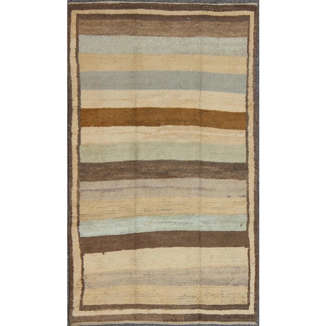 Vintage Turkish Tulu Rug in Soft Neutrals, Cream, Cocoa, and Sky Blue For Sale - Image 9 of 9