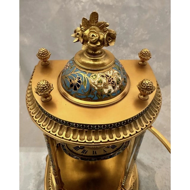 French Late 19th Century French Crystal Regulator Clock. Brass and Cloisonne For Sale - Image 3 of 12