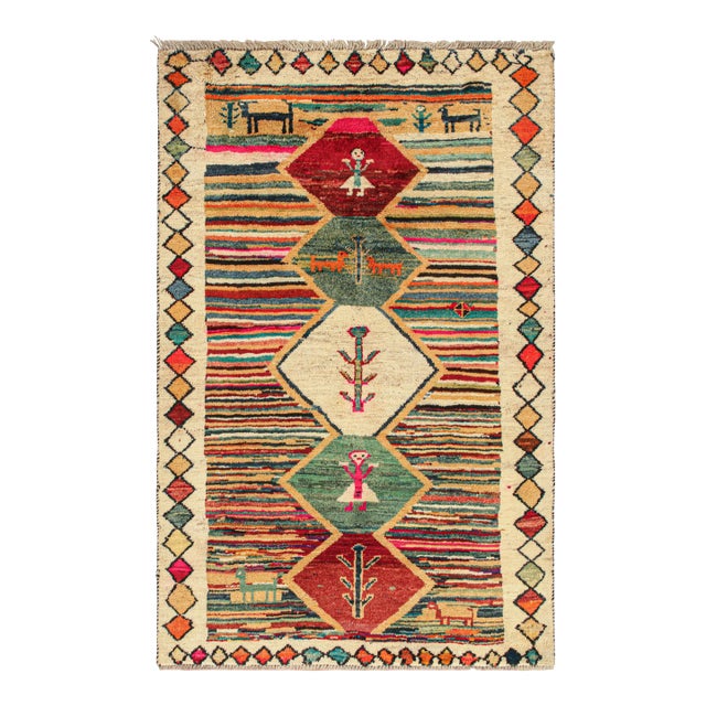 1950s Vintage Persian Tribal Rug in Vibrant Colors With Pictorial Medallions by Rug & Kilim For Sale