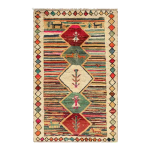 1950s Vintage Persian Tribal Rug in Vibrant Colors With Pictorial Medallions by Rug & Kilim