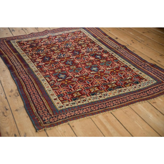 Red Antique Caucasian Square Rug - 3'11" X 5'1" For Sale - Image 8 of 13