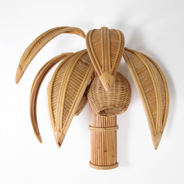 Wood Palm Rattan Wall Sconces, Set of 2 For Sale - Image 7 of 13
