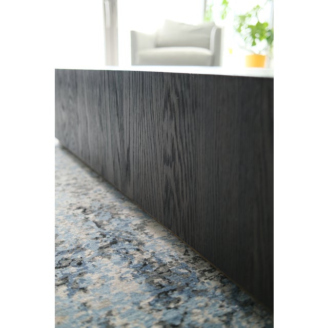Black Modern Cerused Dark Oak Plinth Coffee Table With Starburst Veneer Top & Brass Inlay For Sale - Image 8 of 12