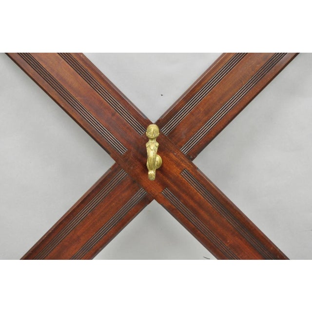 Early 20th Century Antique Victorian Mahogany X-Form Wall Coat Rack W/ Brass Knight's Helmet Hooks For Sale - Image 5 of 14
